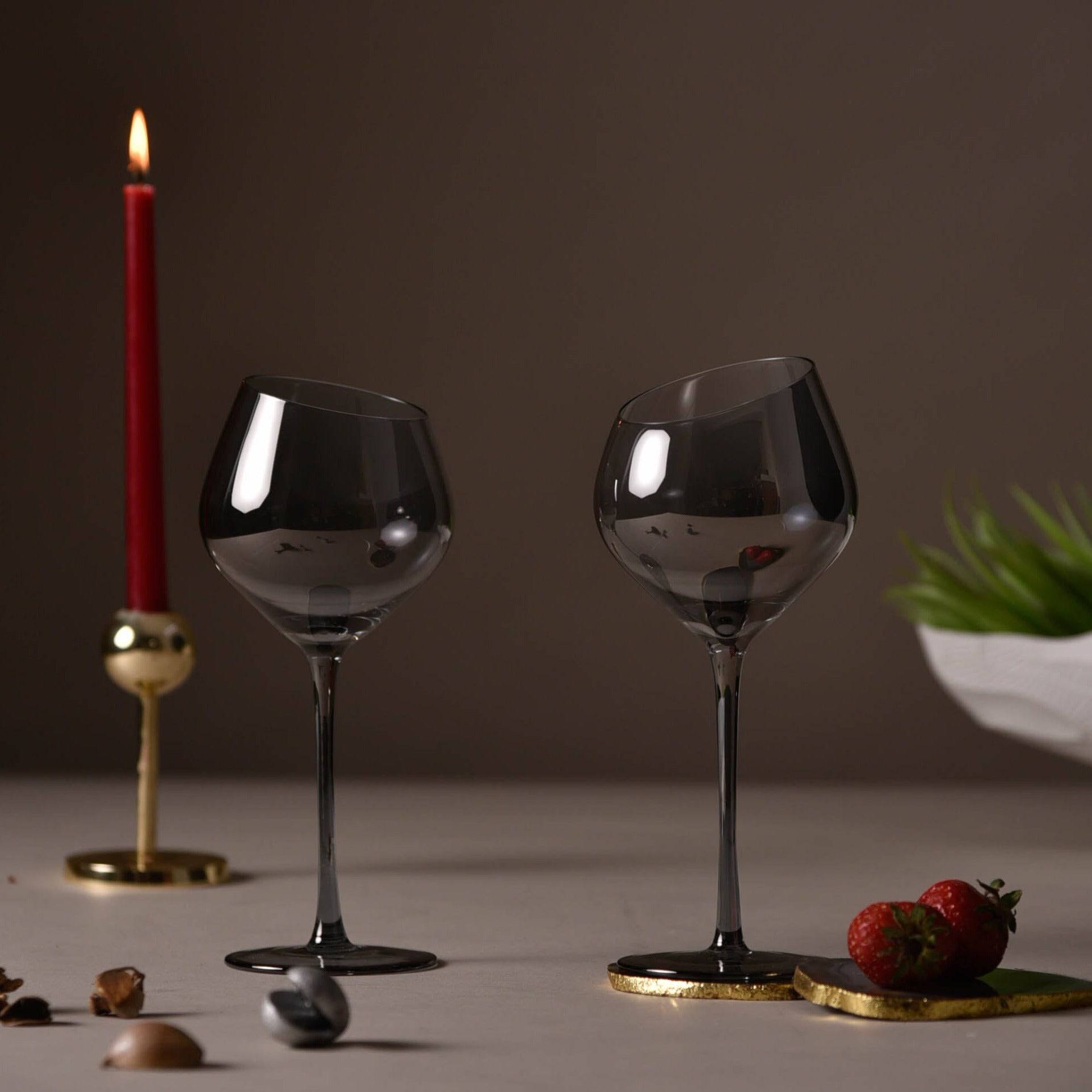 Smokey Slanting Wine Glass Gift Hamper (Set of 2)