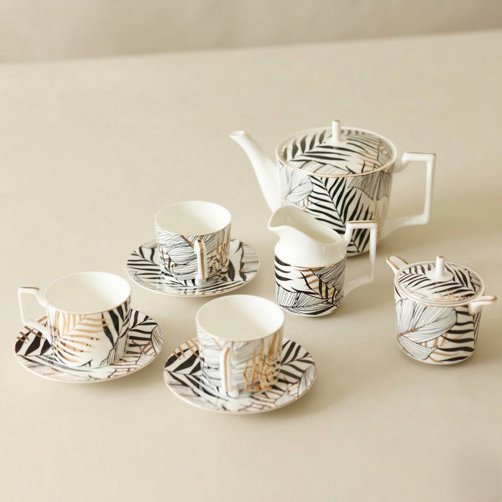 Wedding Gold leaf Luxury Tea set (Set of 15 pcs)