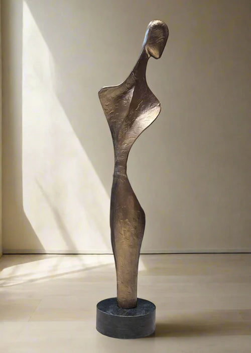 Aman Lady Sculpture | 5 ft Aluminum Figure with Marble Base