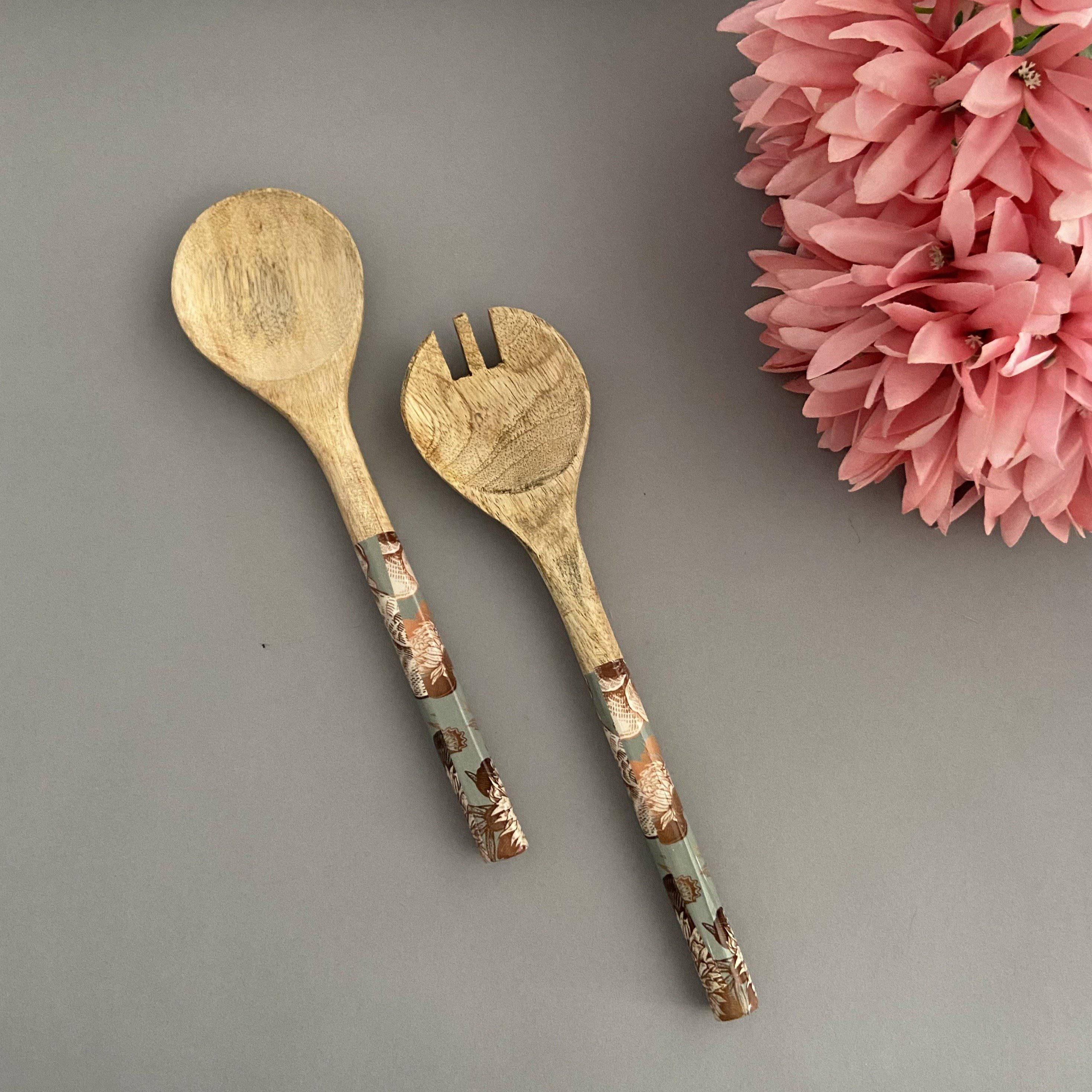 Birds of paradise Wooden Green Salad Servers (Set of 2)