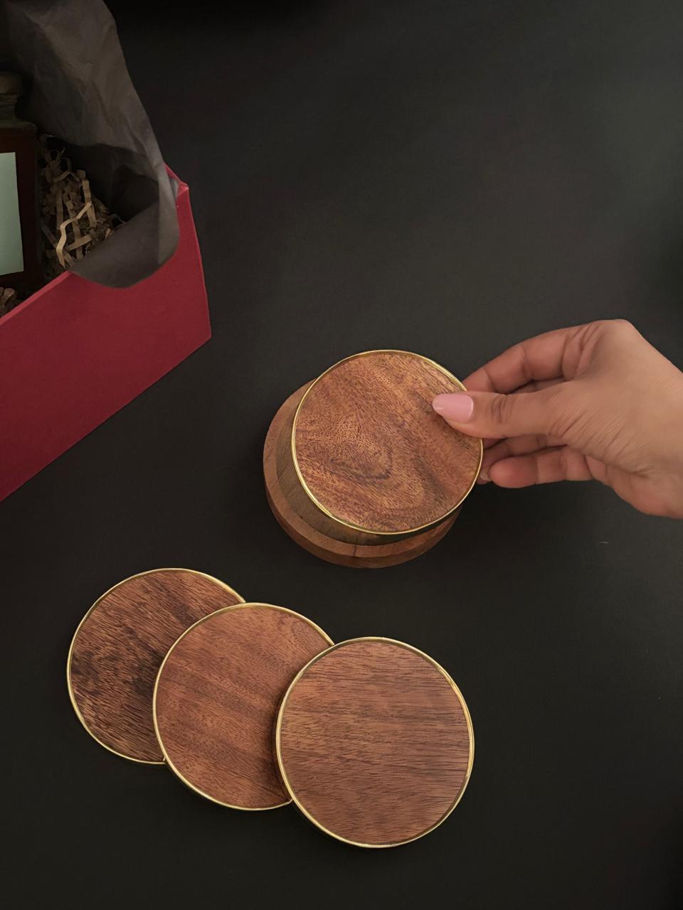 Corporate Office Brass Wood Coasters (set of 4)
