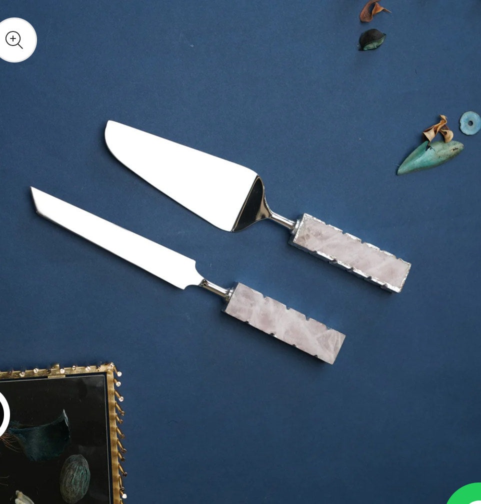 Rose Quartz Cake Knife Server(Set of 2)
