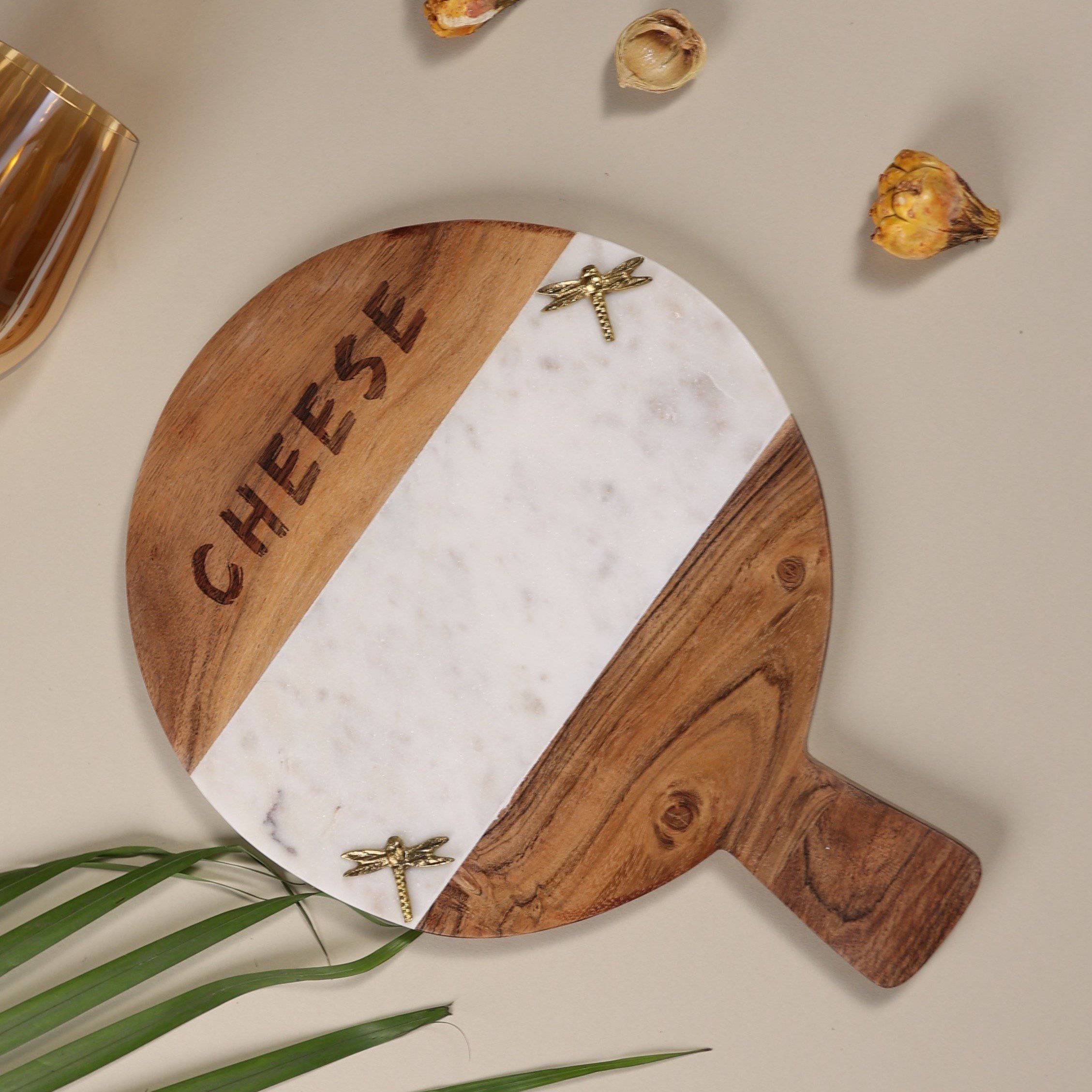 Wooden Marble Engraved Cheese Platter (10 inches)