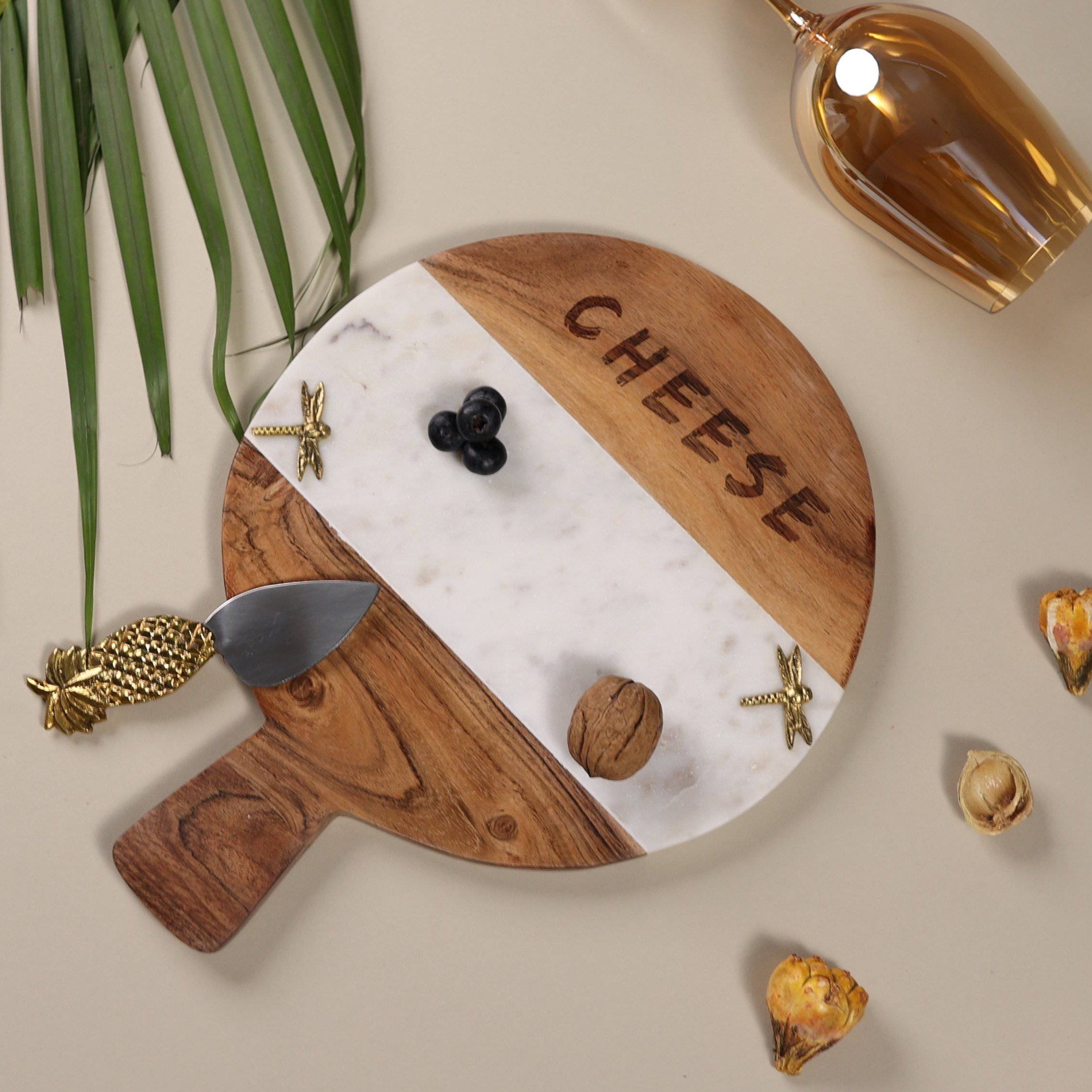 Wooden Marble Engraved Cheese Platter (10 inches)